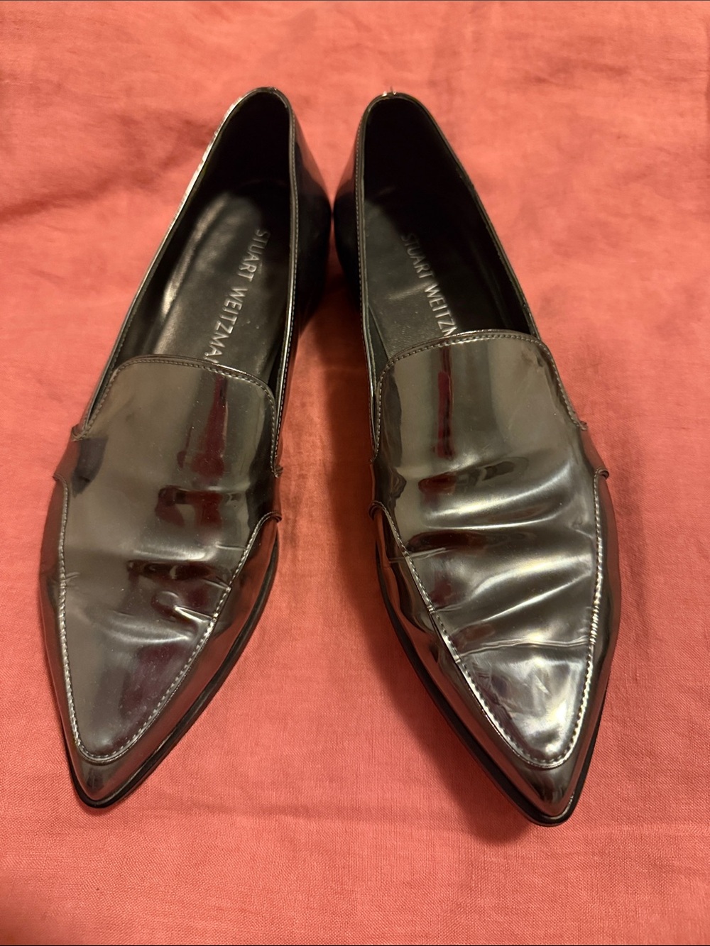 STUART WEITZMAN METALLIC POINTY TOE LOAFERS SZ 7.5